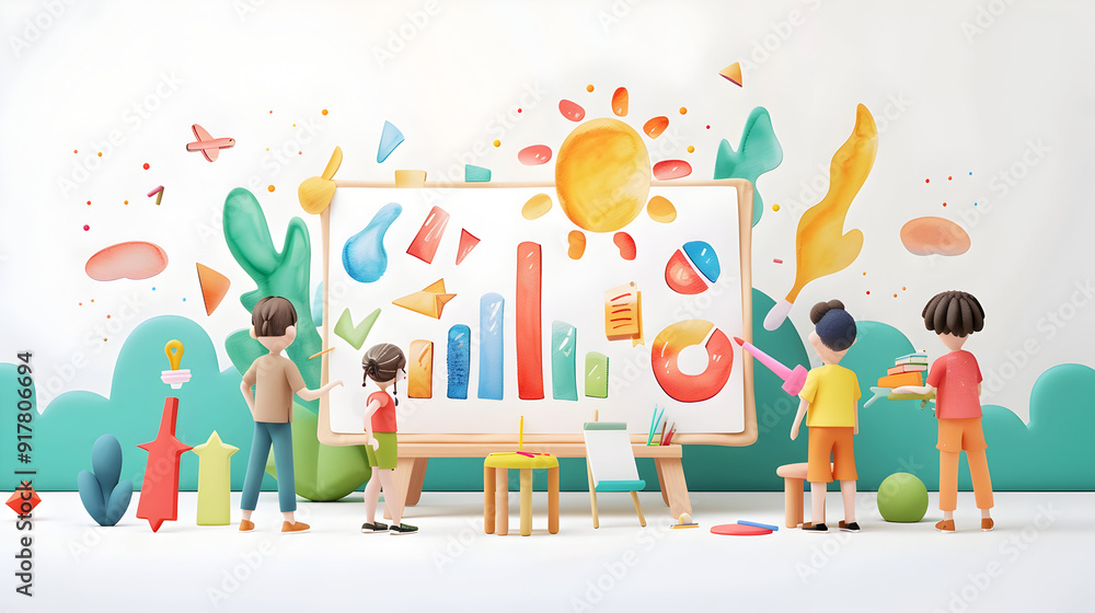 3D Flat People Icon Creating Watercolor Infographics on Whiteboards - Business Visual Communication Concept 3D Flat People Icon Creating Watercolor Infographics on Whiteboards - Business Visual Communication Concept