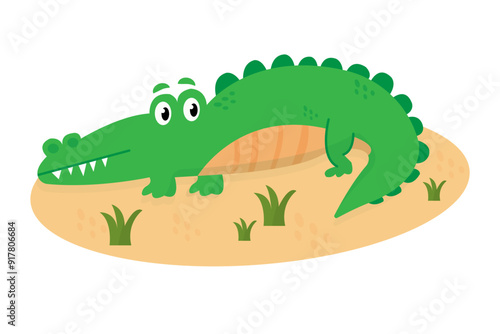 vector crocodile lying down and sunbathing on the ground. impressive flat vector illustration design
