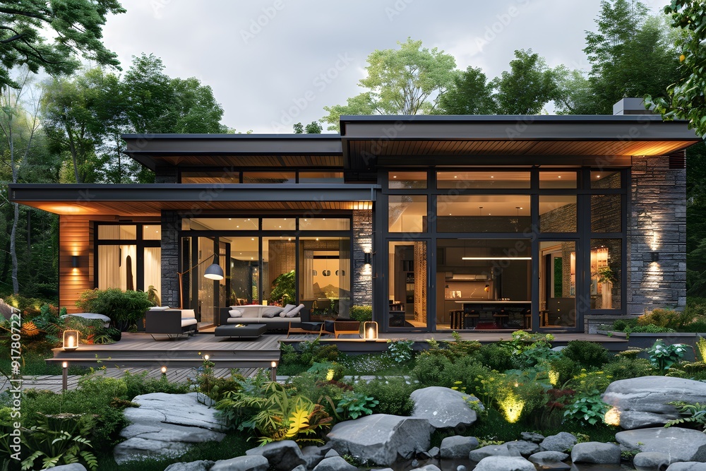 Modern Cozy Bungalow. 3D rendering of a welcoming and inviting home Modern Cozy Bungalow. 3D rendering of a welcoming and inviting home