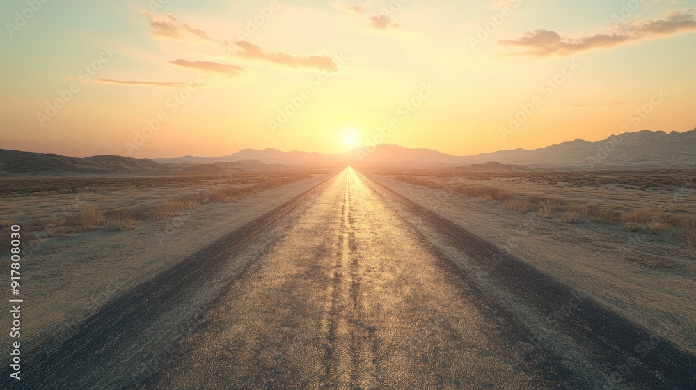 3D visualization of a desert road stretching into the horizon with realistic textures 3D visualization of a desert road stretching into the horizon with realistic textures