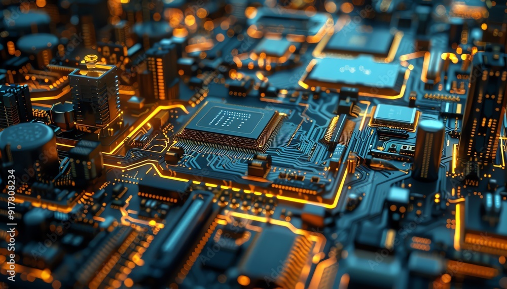 8K ultraquality graphic of a cuttingedge chipset, detailed microchip, blue and gold circuits, and realistic textures 8K ultraquality graphic of a cuttingedge chipset, detailed microchip, blue and gold circuits, and realistic textures