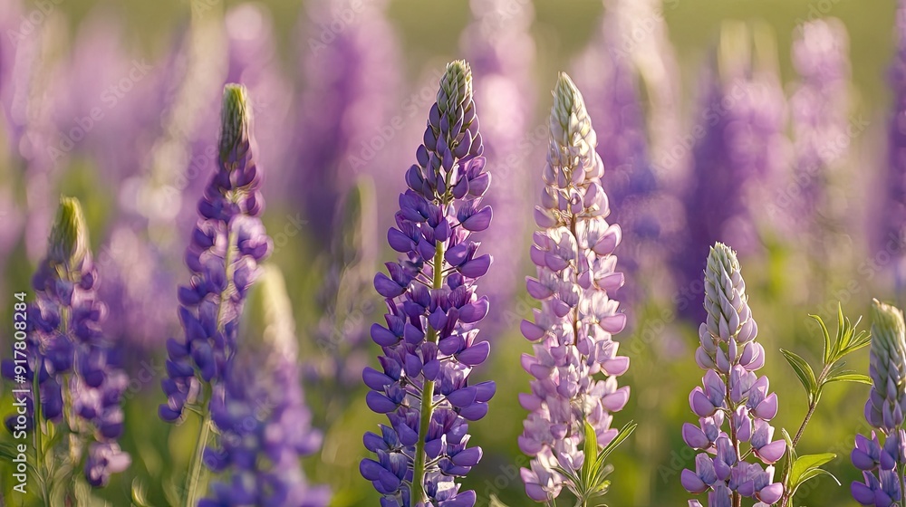 A field of blooming lupines, creating a striking and colorful floral backdrop A field of blooming lupines, creating a striking and colorful floral backdrop