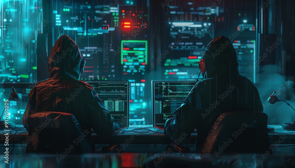 Cyber criminals infiltrating a network, data transfer in progress, high resolution, 8K quality, realistic photography Cyber criminals infiltrating a network, data transfer in progress, high resolution, 8K quality, realistic photography