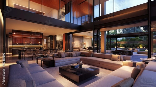 Contemporary luxury living room with open floor plan and high-end furniture