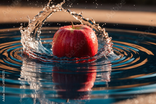 Crisp Apple Splashing into Clear Water photo