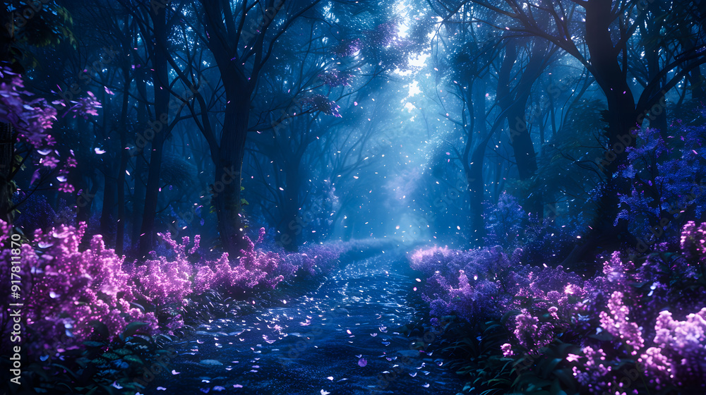 Magical fantasy fairy tale scenery, night in a forest Magical fantasy fairy tale scenery, night in a forest
