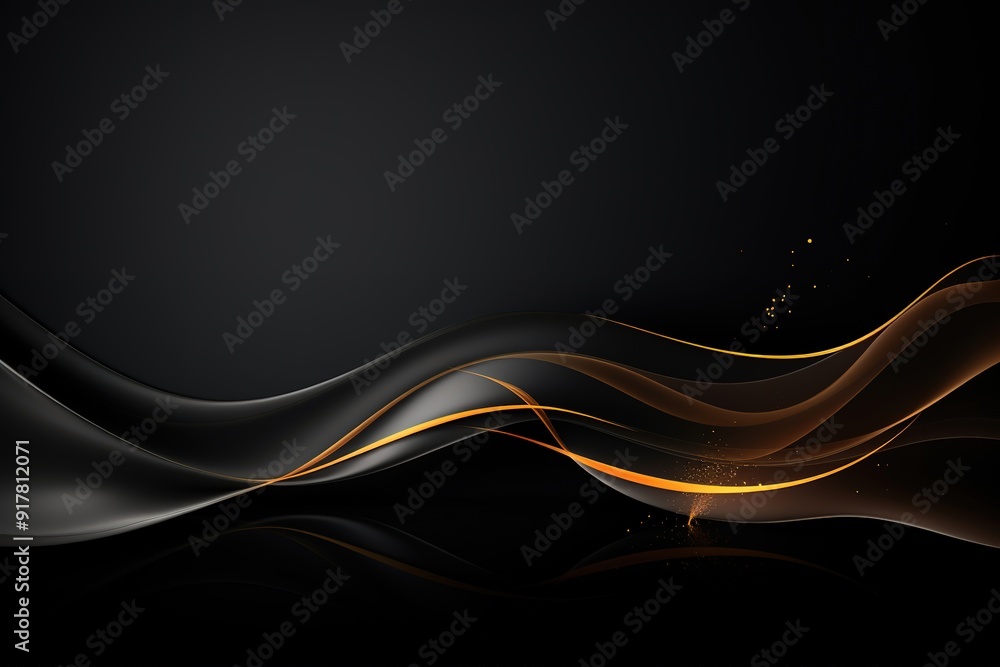 Abstract black background with golden lines and particles. Abstract black background with golden lines and particles.