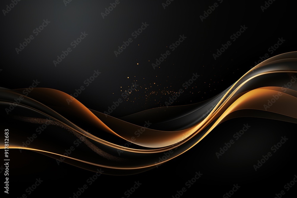 Abstract black and gold wave background with sparkling particles. Abstract black and gold wave background with sparkling particles.