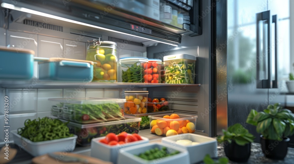 A refrigerator is full of vegetables and fruits A refrigerator is full of vegetables and fruits