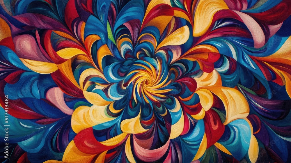 Fototapeta premium Mesmerizing abstract composition with swirling tendrils of blue, red, and yellow shapes, creating vibrant kaleidoscopic patterns