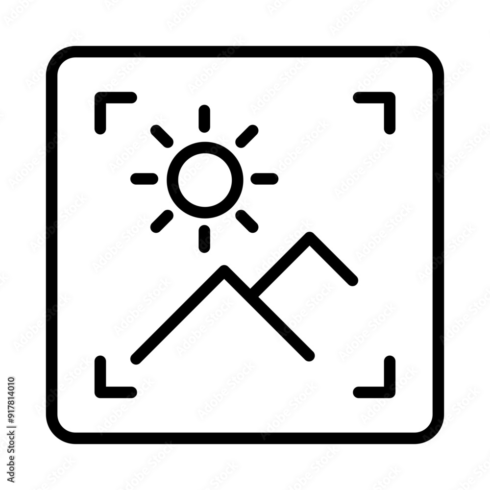 Photo Capture Icon – Minimalist Image with Sun and Mountains Photo Capture Icon – Minimalist Image with Sun and Mountains