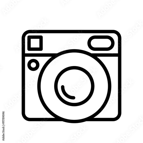 Modern Compact Camera with Pop-Up Flash - Minimal Camera Icon with Editable Stroke