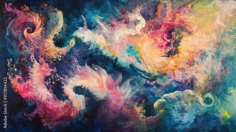 Organic abstract symphony of vibrant swirling shapes, soft feathery textures, and kaleidoscopic hues Organic abstract symphony of vibrant swirling shapes, soft feathery textures, and kaleidoscopic hues