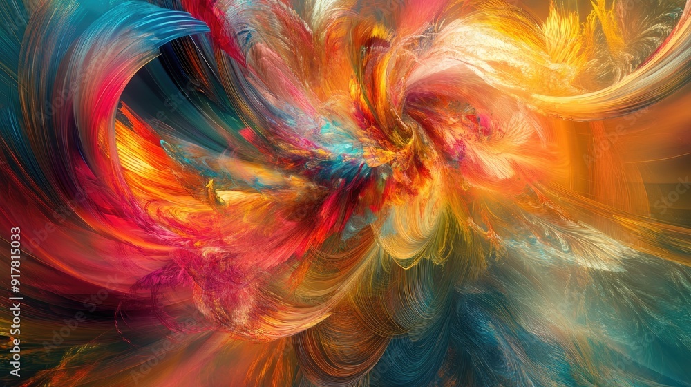 Swirling shapes, kaleidoscopic hues, and feathery textures in a vibrant abstract visual symphony Swirling shapes, kaleidoscopic hues, and feathery textures in a vibrant abstract visual symphony