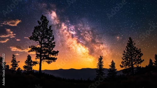 Milky Way Over Silhouette Trees