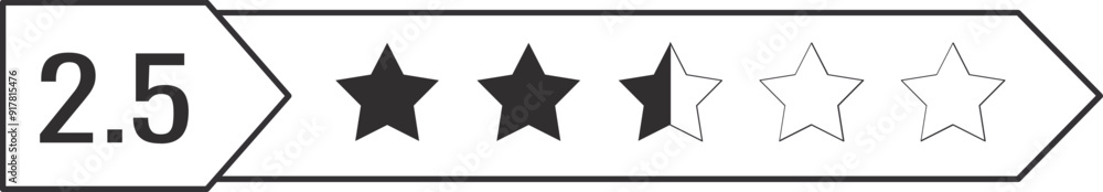 Two and a half Stars Rating vector illustration perfect for product reviews, user ratings, feedback systems, and evaluation graphics. Two and a half Stars Rating vector illustration perfect for product reviews, user ratings, feedback systems, and evaluation graphics.