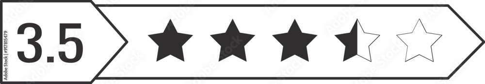 Three and a half Stars Rating vector illustration perfect for product reviews, user ratings, feedback systems, and evaluation graphics. Three and a half Stars Rating vector illustration perfect for product reviews, user ratings, feedback systems, and evaluation graphics.