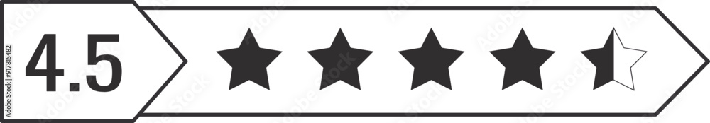 Four and a half Stars Rating vector illustration perfect for product reviews, user ratings, feedback systems, and evaluation graphics. Four and a half Stars Rating vector illustration perfect for product reviews, user ratings, feedback systems, and evaluation graphics.