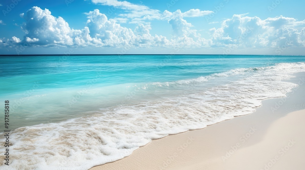 Serene beach with crystal clear turquoise waters, white sand, and gentle waves lapping the shore Serene beach with crystal clear turquoise waters, white sand, and gentle waves lapping the shore
