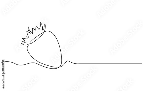 Vector illustration with continuous line drawing Strawberries, Single continuous line drawing of organic strawberry for fruit icon fresh berries fruitage concept