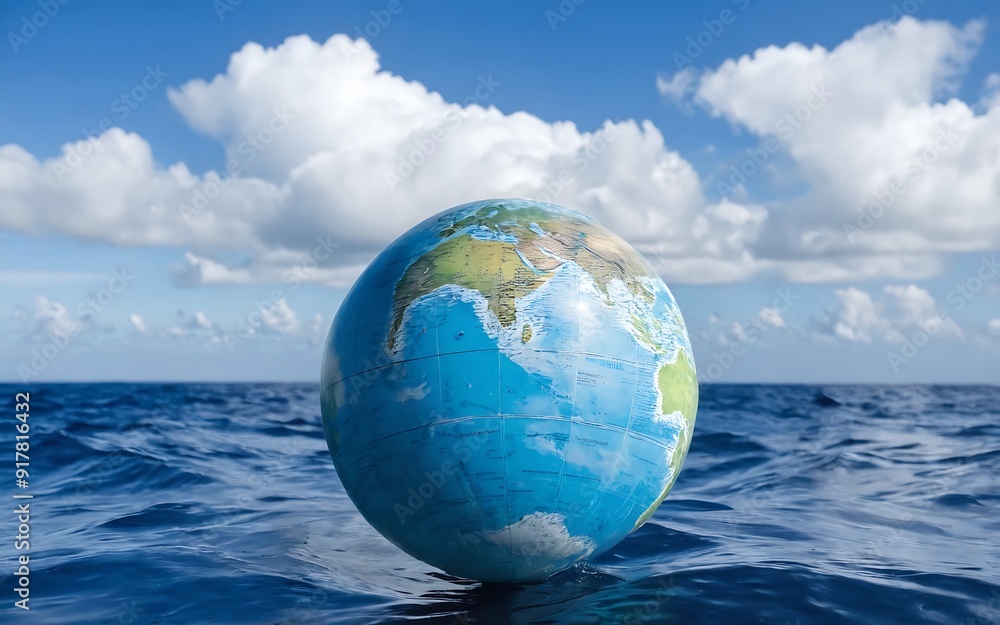 Globe of the Earth against the background of the water surface Globe of the Earth against the background of the water surface