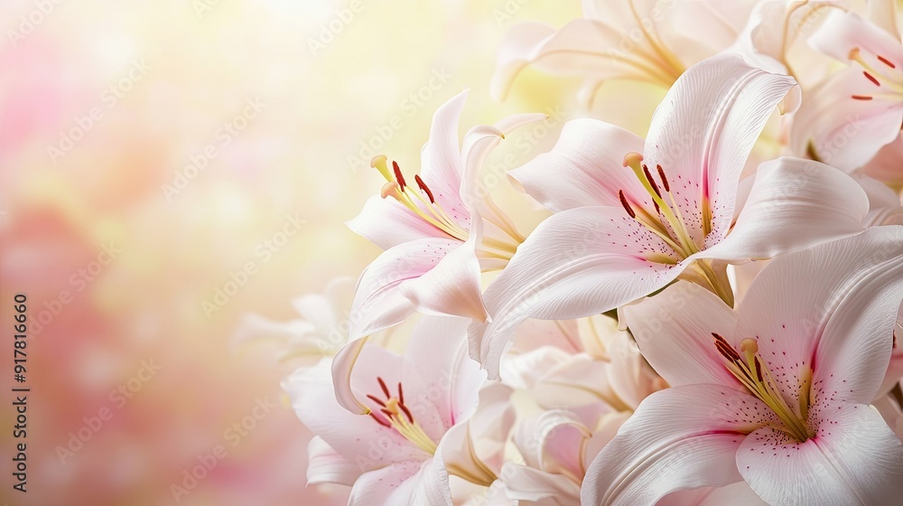 Fototapeta premium Soft and delicate lilies in full bloom, creating an elegant and serene floral background