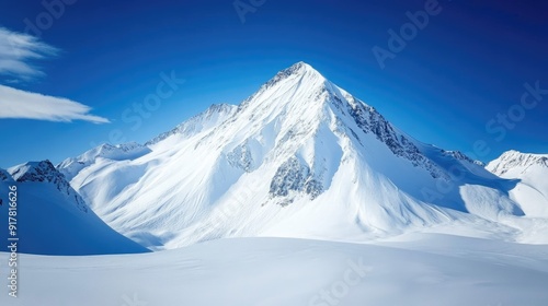 Snowy mountain peak under a clear blue sky, perfect for a winter adventure