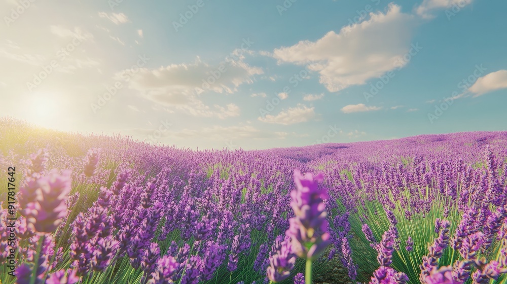 Fototapeta premium Vibrant lavender field under a clear, sunny sky