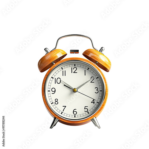 Classic orange alarm clock with a white face and black numbers, perfect for time management and home decor.