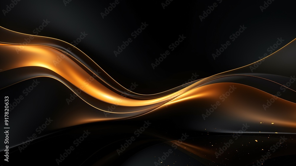 Abstract black background with golden waves. Abstract black background with golden waves.