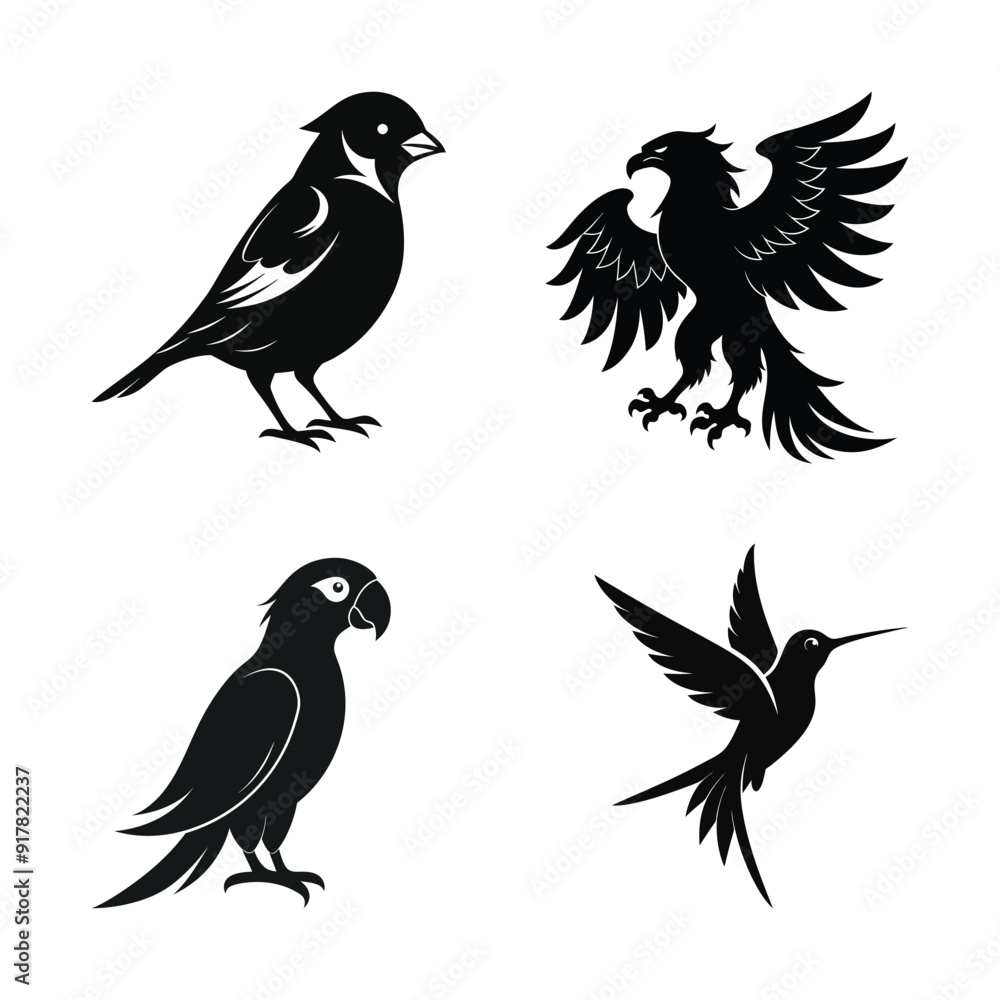 Fototapeta premium Elegant bird silhouette vector collection.