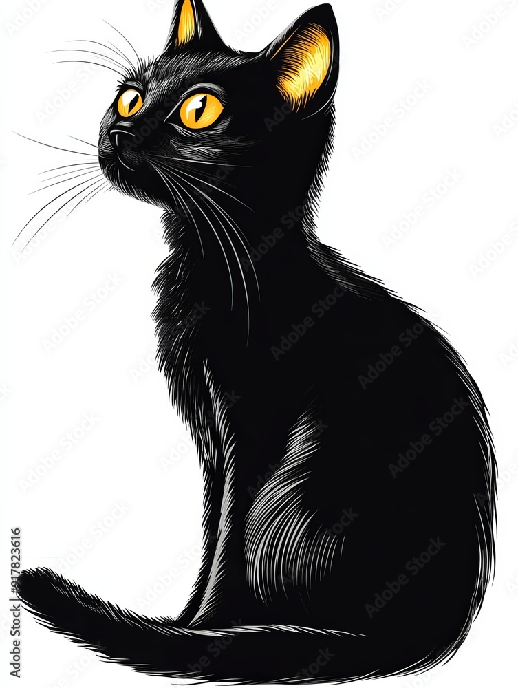 Fototapeta premium Black Cat with Yellow Eyes