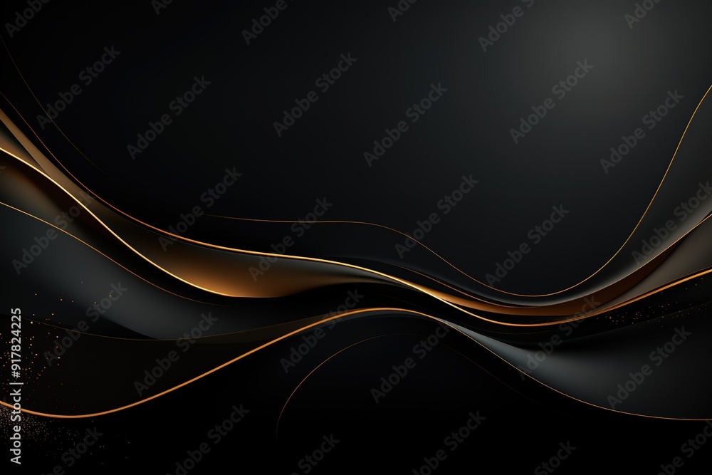 Abstract black background with golden waves and glitter. Abstract black background with golden waves and glitter.