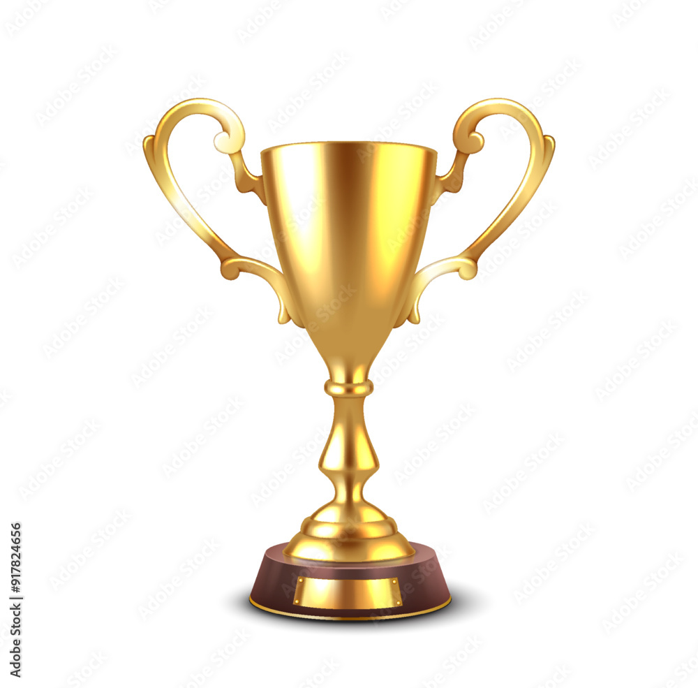 Old fashioned golden cup with handles realistic vector illustration. Precious trophy of complicated competition 3d object on white background Old fashioned golden cup with handles realistic vector illustration. Precious trophy of complicated competition 3d object on white background