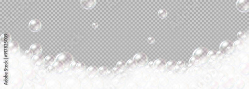 Soap foam bubble vector illustration on transparent background. Cleaning supplies and comfort of frothy bath essentials presented in 3d format