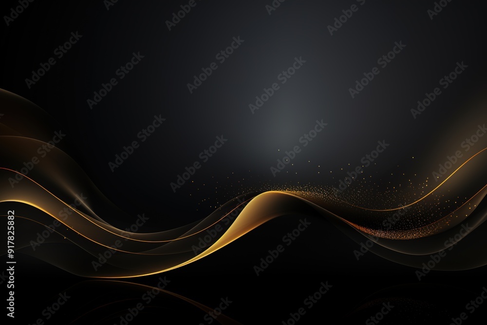 Abstract black background with golden waves and sparkle. Abstract black background with golden waves and sparkle.