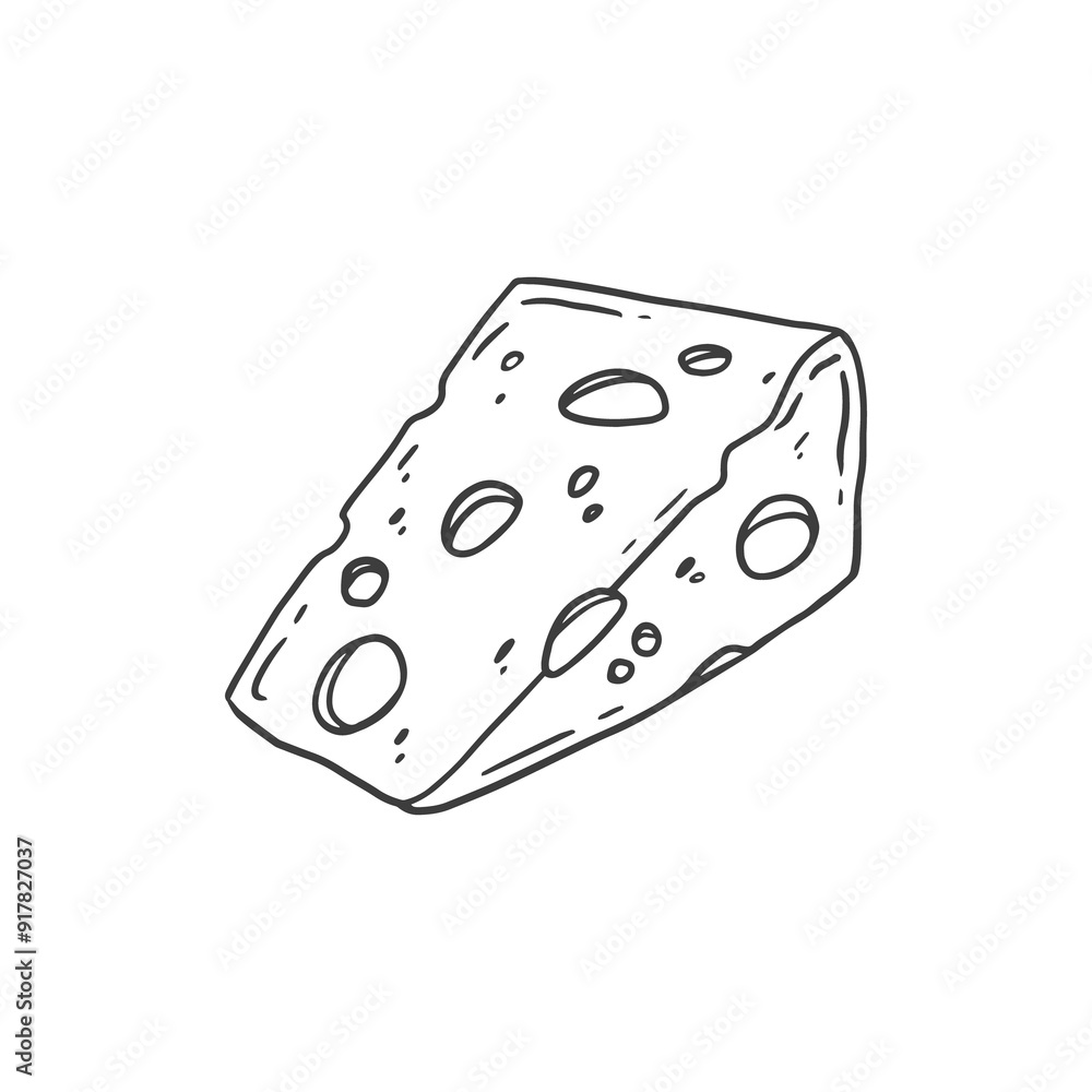 Cheese in sketch style, black and white illustration. Slice of cheese isolated on white. Cheese in sketch style, black and white illustration. Slice of cheese isolated on white.