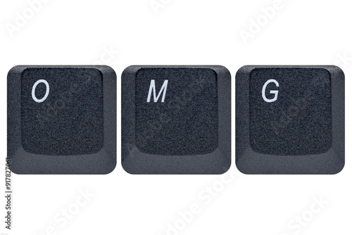 Black keys buttons from a keyboard showing the word shortcut OMG