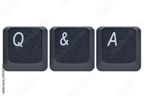 Black keys buttons from a keyboard showing the word shortcut Q&A