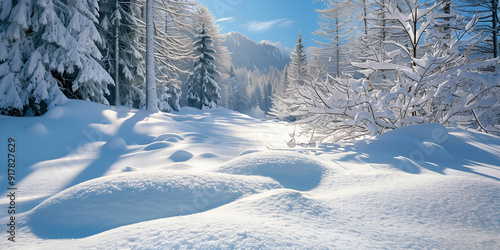 Winterscape background with snowy trees