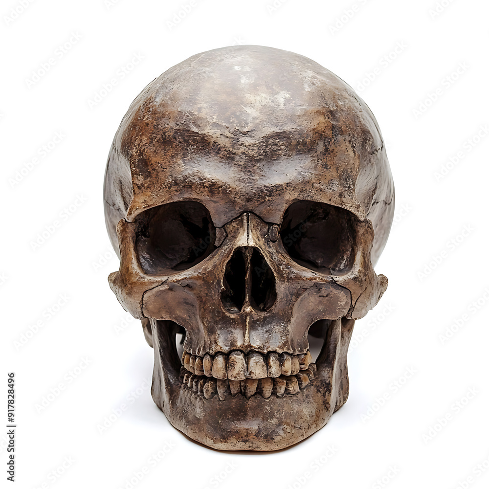 Fototapeta premium Skull, white background, traces of biological civilization