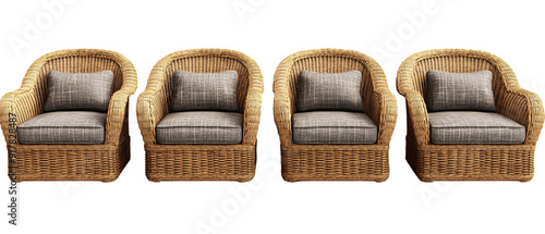 Four Wicker Armchairs with Cushions in a Row  Contemporary Design, Four Wicker Armchairs with Cushions in a Row  Contemporary Desig photo