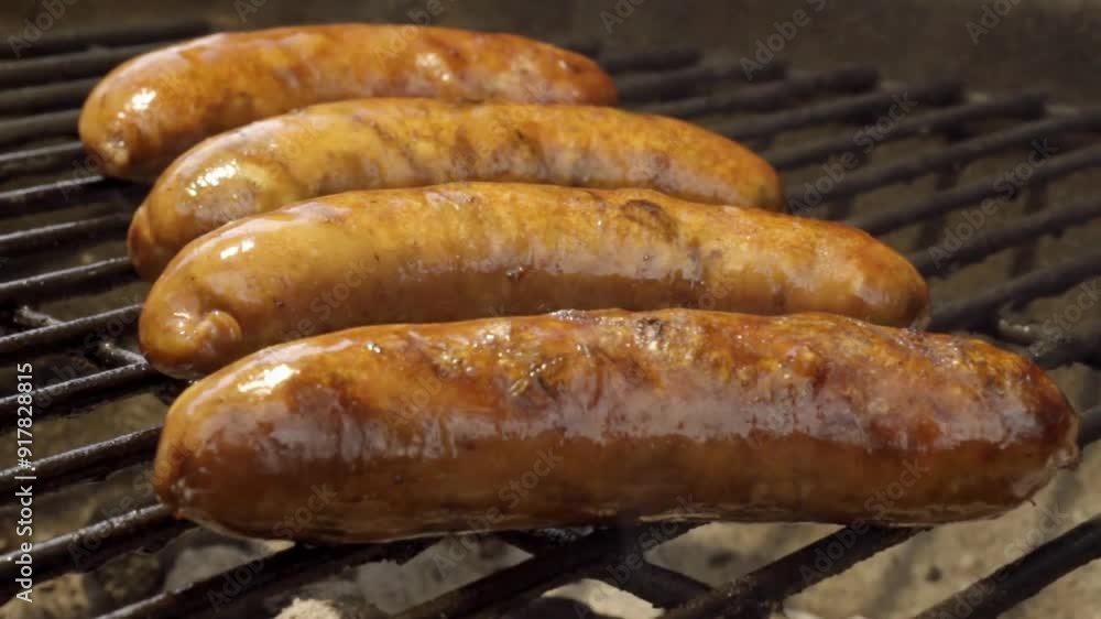 Plump Bratwurst Sizzling on a Fiery Charcoal Grill: Old-Fashioned Cooking in 4K Video
Plump Bratwurst Sizzling on a Fiery Charcoal Grill: Old-Fashioned Cooking in 4K Video