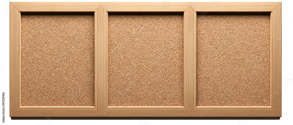 Fototapeta premium Wooden Framed Cork Board with Three Panels for Organization and Decoration, Wooden Framed Cork Board with Three Panels for Organization and