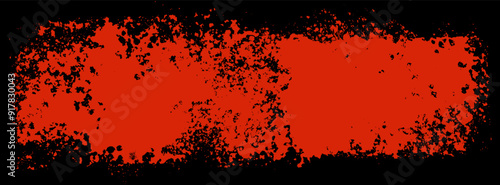 Grungy Halloween red and black background. Creepy spooky vector hand drawn ink banner bg. Punk sponge stamps, splatter sprinkles texture. Grunge paint stroke design. Horizontal Halloween frame border
