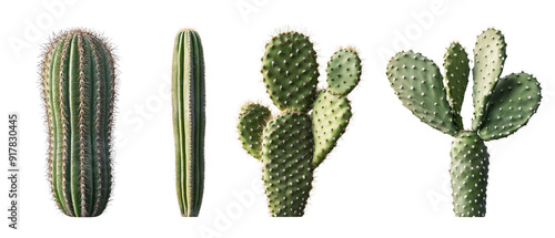 Closeup of Different Cactus Species Isolated on Black Background photo