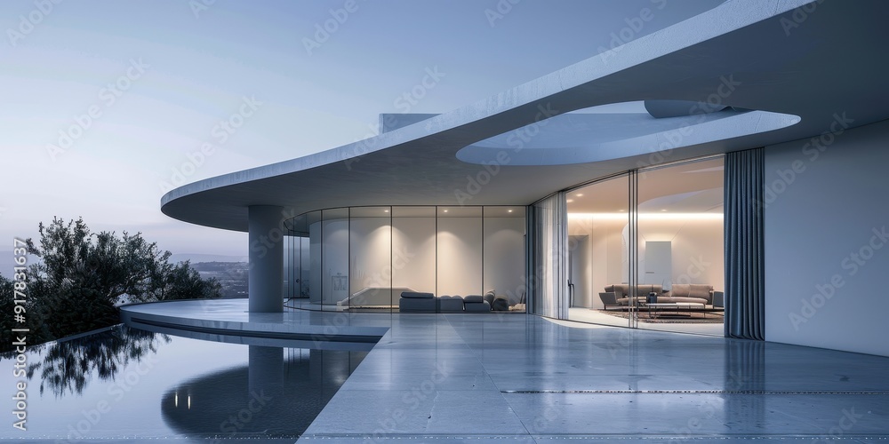 Fototapeta premium A large white house with a pool and a patio
