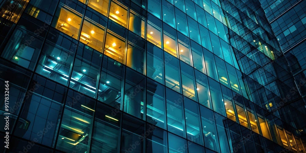 A building with many windows and lights shining through them A building with many windows and lights shining through them