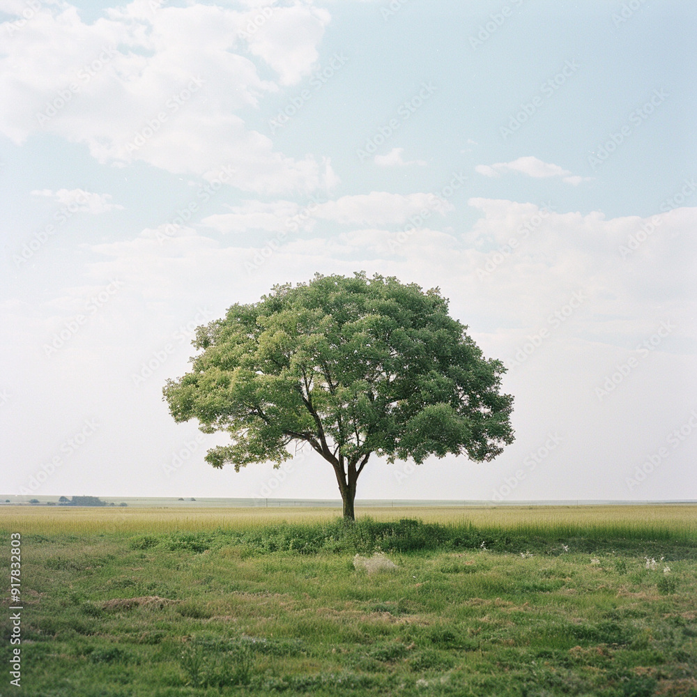 Fototapeta premium A huge tree on the lawn under the blue sky