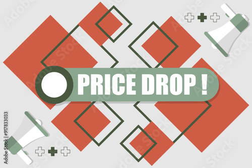 Vector banner. Megaphone with price drop speech bubble. Loudspeaker. Banner for business, marketing. Banner design vector illustration.